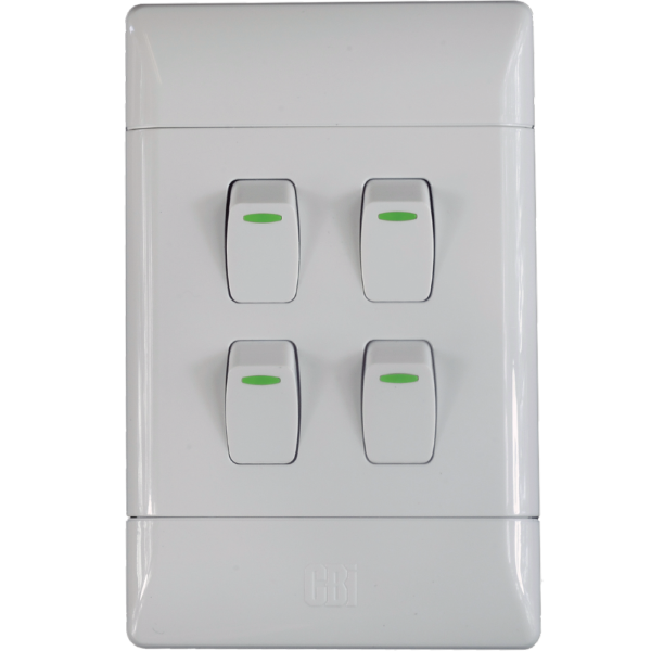 2  x  4  Light  Switches  (250 V  ac,  16 A,  IP20)4 Lever 1 Way Light Switch White