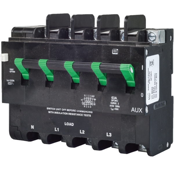 CBI Earth Leakage Protection Device Three Phase with Overload Protection SF36C 80A 415V