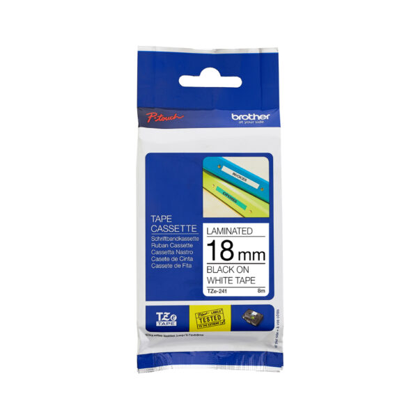 Brother TZe-241 Black on White Laminated Tape 18mm