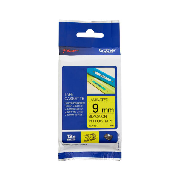 Brother TZe-621 Black on Yellow Laminated Tape 9mm